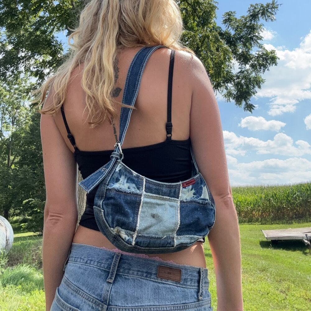 Vintage Y2k Xhilaration Denim Jean Patchwork Block Pattern Shoulder Bag Purse